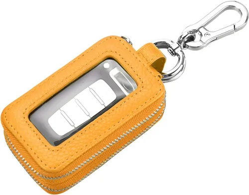 Miniatura 7 de BELOMI Funda para llave de coche, llavero de cuero genuino con cuerda y cierre de cremallera, funda protectora para llaves para hombres y mujeres