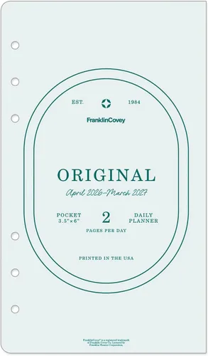 FranklinCovey - Recambio original de planificador | Dos páginas por día - Con anillas (de bolsillo, abril 2026 - marzo 2027)