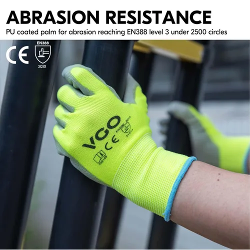 Miniatura 2 de Vgo... 10 pares de guantes de trabajo de seguridad, guantes de jardinería, revestimiento de poliuretano, guantes de inmersión, sin látex