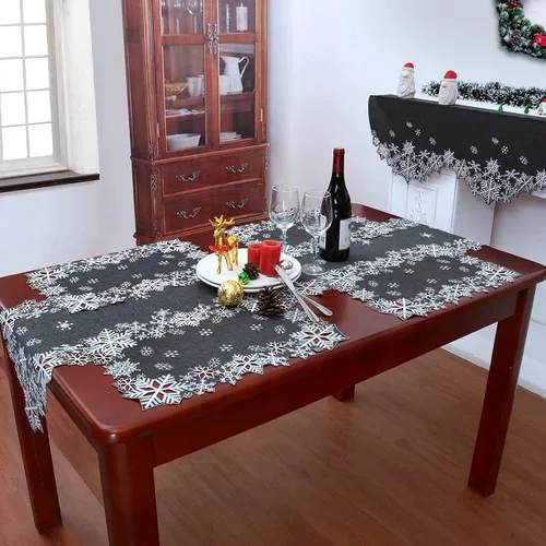Miniatura 5 de Caminos de mesa bordados de copos de nieve grises para Navidad e invierno (gris, 14 x 69 pulgadas)