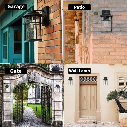 Miniatura 9 de Farol de pared para exteriores, aplique de pared impermeable exterior, iluminación de montaje en pared negra antioxidante con pantalla de vidrio