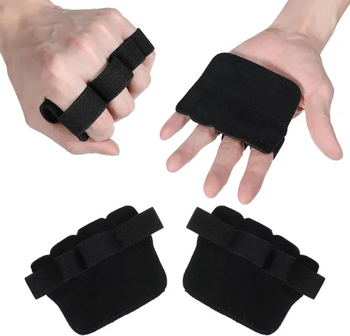 Guantes de gimnasio para hombre para levantamiento de pesas, guantes de cuero de cuatro dedos, guantes antideslizantes para levantamiento de pesas