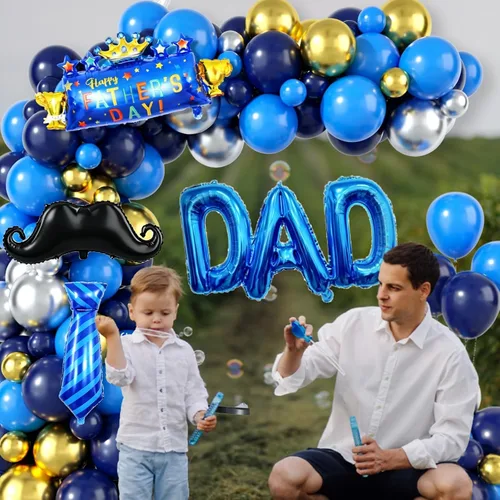 Miniatura 3 de Decoración del día del padre, arco de globos azul marino para el día del padre, kit de guirnalda de globos azules y dorados con corbata para barba