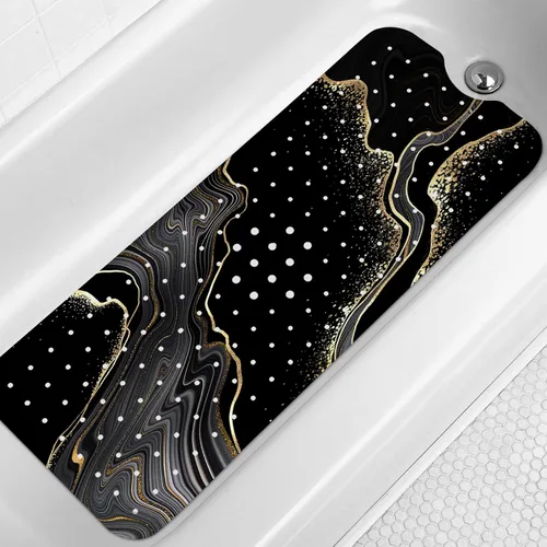 LNOND Tapete de baño de mármol antideslizante, extra largo de 40 x 16 pulgadas, tapete antideslizante para bañera, tapete de ducha de mármol negro