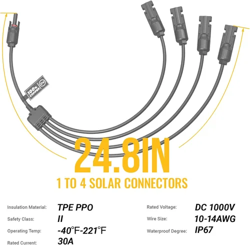 Miniatura 4 de BougeRV Conectores de rama solar Y extra largos paneles solares conectores paralelos de 1 a 4 cables solares Kit de herramientas de enchufe de cable