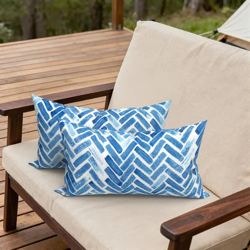 Miniatura 188 de Juego de 2 almohadas para exteriores de 16 x 16 pulgadas, repelentes al agua con interiores, para muebles de patio, hogar, jardín, geometría bohemia