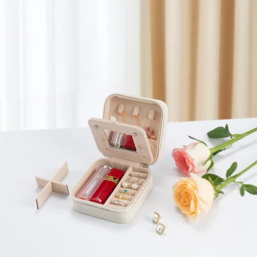 Miniatura 4 de Pequeño joyero de viaje portátil, organizador de joyas de viaje, soporte portátil de almacenamiento de joyas para anillos, aretes, collares, regalos