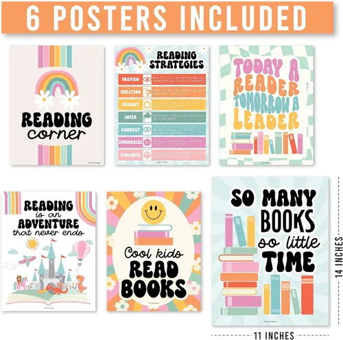 Miniatura 4 de Hadley Designs Carteles de lectura para decoración de aula primaria y biblioteca, 6 decoraciones de esquina de lectura para decoraciones de aula