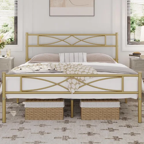 Miniatura 15 de Yaheetech Estructura de Cama Tamaño Twin Plataforma de Metal con Cabecero de Diseño Curvo Piecero/No Necesita Somier/Base de Colchón/Soporte Negro