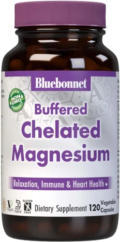 Bluebonnet Nutrition Albion Magnesio Quelado Tamponado 200 mg, Óxido de Magnesio, Alivio del Estrés, Vegano, Sin OGM, Sin Gluten, Sin Soja, Sin