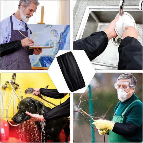 Miniatura 7 de Jecery 4 pares de fundas impermeables para brazos, reutilizables, a prueba de aceite, de PVC, para agricultores, para limpiar la cocina Negro