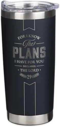 Miniatura 9 de Christian Art Gifts - Vaso de viaje de acero inoxidable de 18 oz con doble pared aislante al vacío con versículo bíblico, gris, con tapa retráctil