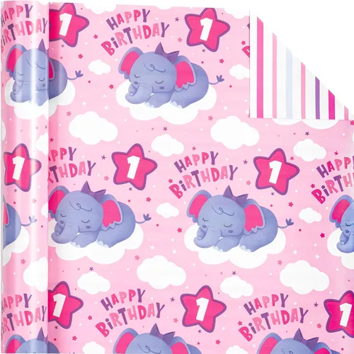 Miniatura 9 de WRAPAHOLIC Papel de regalo de primer cumpleaños, mini rollo, 17 pulgadas x 9.8 pies, bonito papel de regalo de animales para niños, niñas, niños