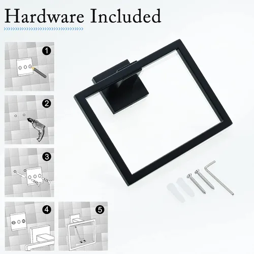 Miniatura 3 de TQKAG Toallero negro mate para toallas de baño, soporte para toallas de mano de acero inoxidable, perchas cuadradas para toallas montadas en la pared