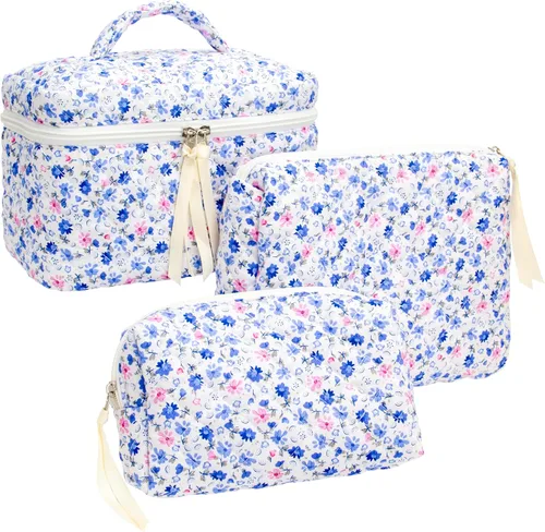 Miniatura 41 de PAZIMIIK - Bolsa de maquillaje de algodón para mujer, grande, acolchada para viaje, Rosa (Bow Pink), Vintage