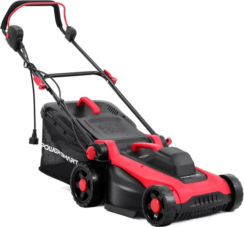 PowerSmart - Cortacésped eléctrico con cable de 14 pulgadas, 12.5 amperios, altura de mango ajustable, 6 alturas de corte, bolsa de colección de 10