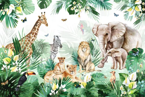 Miniatura 2 de Bormia Papel tapiz infantil con estampado de elefante, animales de la selva, león, cebra, tigre, para habitación de los niños, habitación del bebé