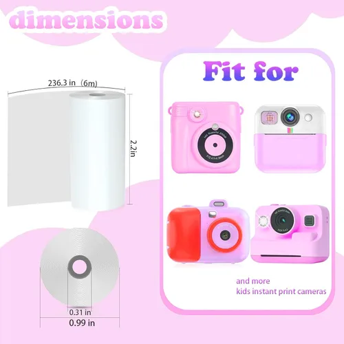 Miniatura 2 de 10 rollos de papel instantáneo para cámara infantil, papel de impresión de cámara HD, rollos de papel térmico para impresora fotográfica, recarga