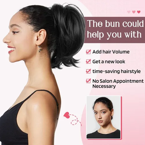 Miniatura 7 de HOOJIH - Pieza de cabello con moño desordenado, clip de garra en moño de cabello liso de 9 pulgadas, extensión de cola de caballo corta con alambre