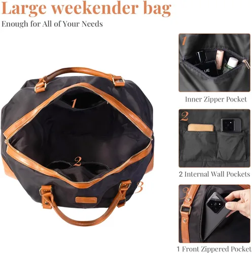 Miniatura 16 de Oflamn Bolsa de fin de semana para mujer, bolsa de lona para la noche, bolsa de viaje grande, bolsa de viaje con compartimento para zapatos, juego