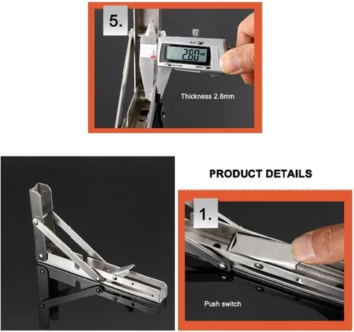 Miniatura 6 de SBTRKT 2 piezas de acero inoxidable plegable soporte de mesa soporte estante banco 440.9 lbs carga pesada Repisas Flotantes Mesa plegable