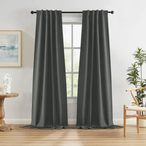 Miniatura 52 de Paneles de cortinas de ventana 100% opacas, con trabillas traseras, bolsillo para barra, gancho, cinturón, aspecto plisado, cortinas para sistema