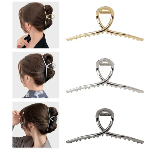 Miniatura 7 de Paquete de 3 pinzas de metal grandes para cabello grueso y largo, pinzas de pelo extra grandes de 5.3 pulgadas para mujeres, pinzas de plátano