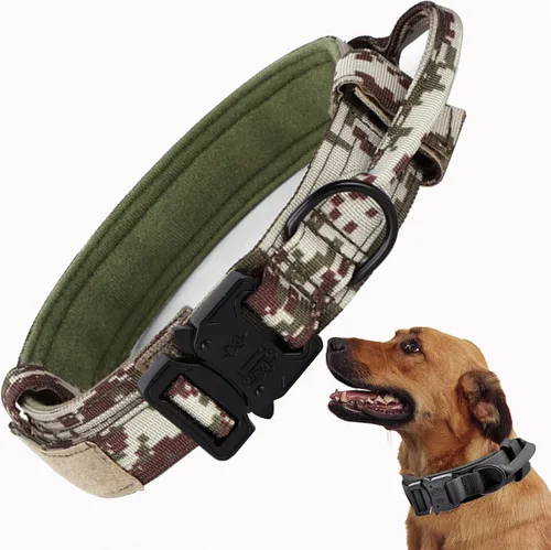 Miniatura 17 de Collar táctico para perro, collar ajustable de nailon para entrenamiento militar con mango de control y hebilla metálica de liberación rápida pesada