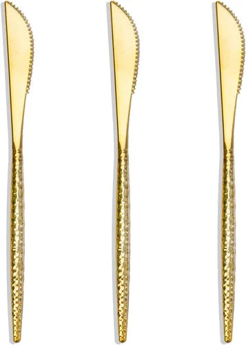 Miniatura 9 de U-QE Paquete de 60 cuchillos de plástico dorados resistentes, cubiertos desechables dorados sólidos y duraderos, cubiertos de plástico resistentes