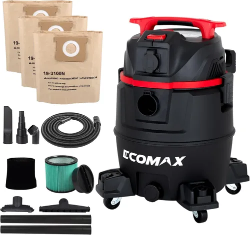 ECOMAX - Extractor de polvo, aspiradora de 8 galones y 6.5 HP HEPA para herramienta eléctrica | Semi-Auto Filter Clean, Dust-Full Indicator,