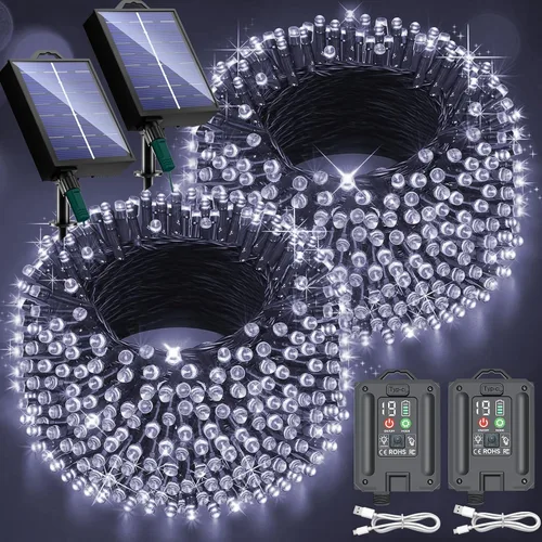Miniatura 15 de Guirnalda de luces solares de Navidad actualizadas para exteriores, impermeables, paquete de 2 unidades en total de 144 pies, 400 luces LED