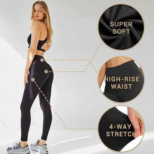 Miniatura 4 de QGGQDD Paquete de 3 leggings negros de cintura alta para mujer, leggings deportivos suaves para entrenamiento, yoga