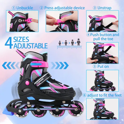 Miniatura 2 de Patines en línea ajustables para niñas y niños, patines con todas las ruedas iluminadas, patines para mujer para niños y adultos, hombres, mujeres