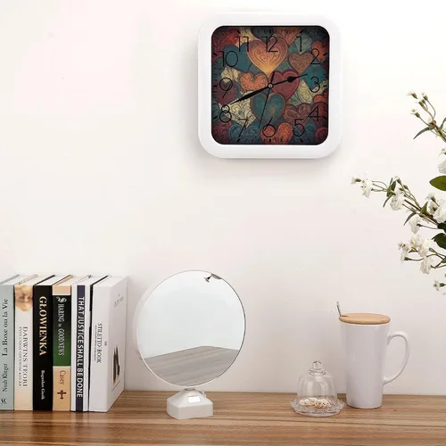 Miniatura 4 de 10" Square Modern Wall Clock,Different Heart Patterns Print Kitchen Clocks Wall Battery Operated,Silent Non Ticking Unique Funny Cute Wall Clock for