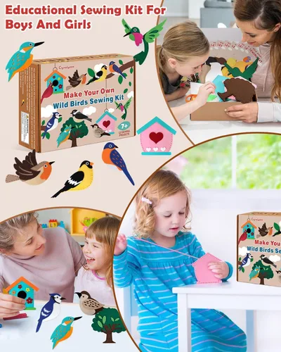 Miniatura 5 de CiyvoLyeen Kit de Costura de Aves Silvestres para Niños y Niñas Kit de Costura de Animales para Principiantes Conjunto de 12 Proyectos de Costura