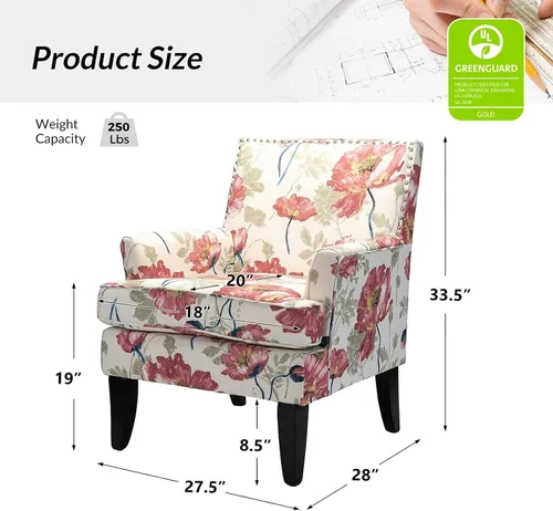 Miniatura 2 de HULALA HOME Silla decorativa moderna con brazos y patas de madera, silla decorativa de mediados de siglo, respaldo alto, reposabrazos acolchado