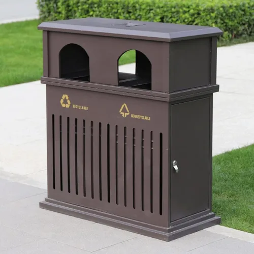 Miniatura 6 de Bote de basura para exteriores e interiores, cubo de basura comercial de aluminio fundido con cenicero, bote de basura adecuado para uso en patio