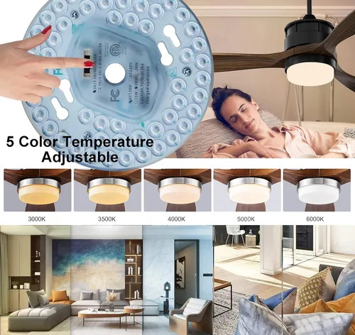 Miniatura 3 de Ventilador de techo LED regulable de 18 W, luz de montaje empotrado, kit de reacondicionamiento del motor, bombilla fluorescente circular de panel
