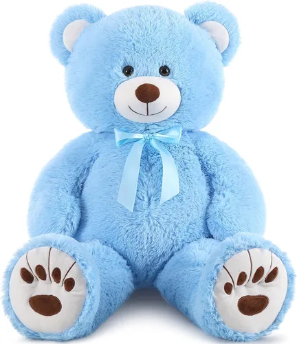 MorisMos Oso de Peluche Azul Gigante, Peluche Grande de 36 pulgadas para Baby Shower, Oso de Tamaño Real para Niños, Niñas, Novia en Cumpleaños, San