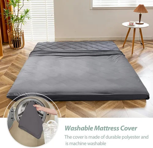 Miniatura 4 de MAXYOYO Colchón japonés de futón para piso tamaño King, cama de suelo para adultos, colchón plegable enrollable, cama de futón japonesa