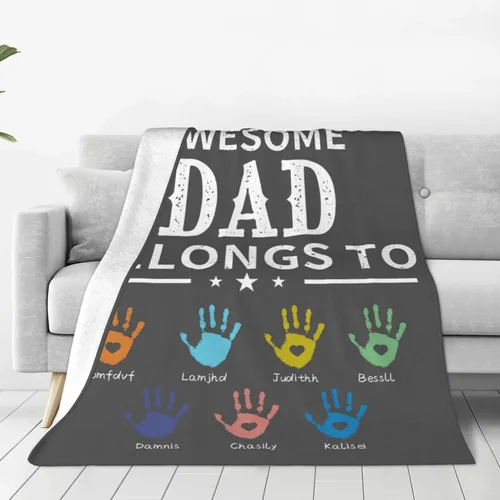 Miniatura 9 de Manta personalizada para papá con nombres de niños de 1 a 10 años, manta con texto en inglés "Thank You for Being The Best Dad Ever", para el Día