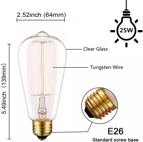 Miniatura 2 de Edison Foco de luz clásico de 60 W, estilo de filamento tipo jaula regulable, foco de luz antigua clásica incandescente para lámparas del hogar