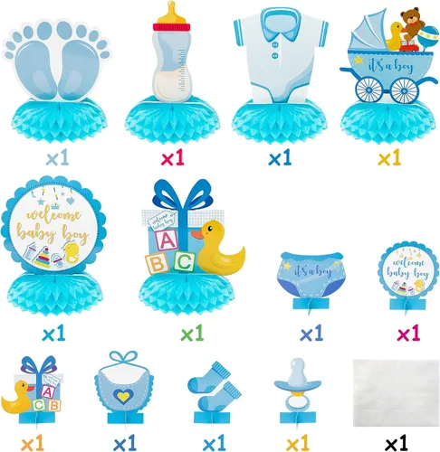 Miniatura 3 de Centros de mesa de fiesta de baby shower azul para niños, 12 piezas de decoración de panal de baby shower, decoración de bienvenida para niños