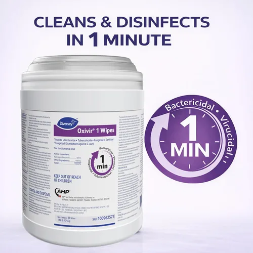 Miniatura 4 de Oxivir Diversey 1 100962573 - Toallitas desinfectantes de limpieza, prehumedecidas con peróxido de hidrógeno acelerado AHP, sin perfume, 60