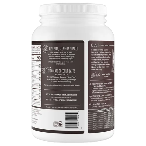Miniatura 4 de Primal Kitchen Primal Fuel Proteína en Polvo de Suero de Leche de Chocolate y Coco, Sin Gluten y Sin Soja, 1.94 Libras