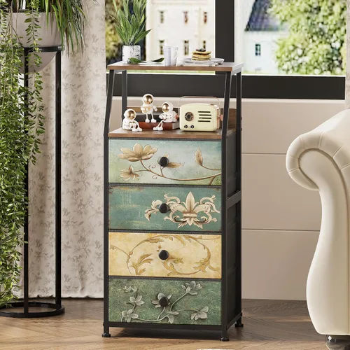 Miniatura 7 de Tohomeor Mesita de Noche con Cajones de Tela, Torre de Almacenamiento con 2 Estantes para Dormitorio, Pasillo, Entrada, Armario, Organizador