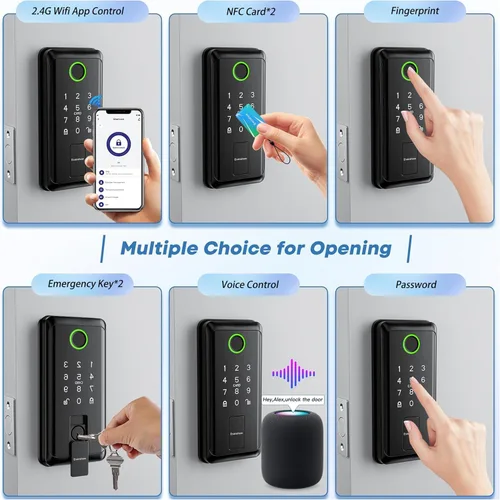 Miniatura 2 de Cerradura de puerta con teclado con asa, cerrojo electrónico digital con aplicación, bloqueo automático de huellas dactilares de entrada sin llave