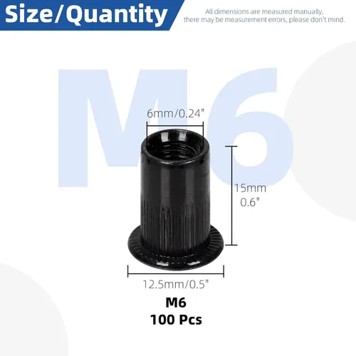 Miniatura 2 de Glarks Juego de 100 tuercas de remache M6 de acero al carbono métricas de acero al carbono, chapado en zinc, cabeza plana, remache roscado, juego