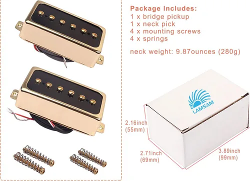 Miniatura 7 de Juego de pastillas P90 Tono, recogida de cuello de bobina única de tamaño Humbucker e imanes Alnico V cargados, como piezas de repuesto