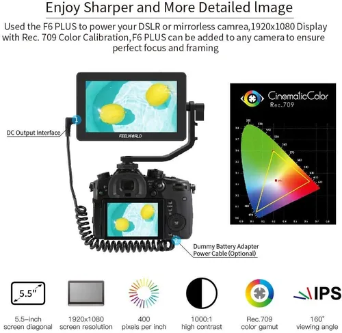Miniatura 3 de FEELWORLD F6 Plus V2+Batería+Bolsa Pantalla Táctil de 6 Pulgadas DSLR Cámara Monitor de Campo con 3D Lut Pequeño Full HD 1920x1080 IPS Pantalla